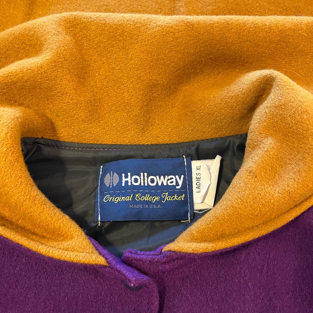 Vintage Women’s XL Holloway Purple and Gold Wool School Varsity Jacket - Picture 2 of 7
